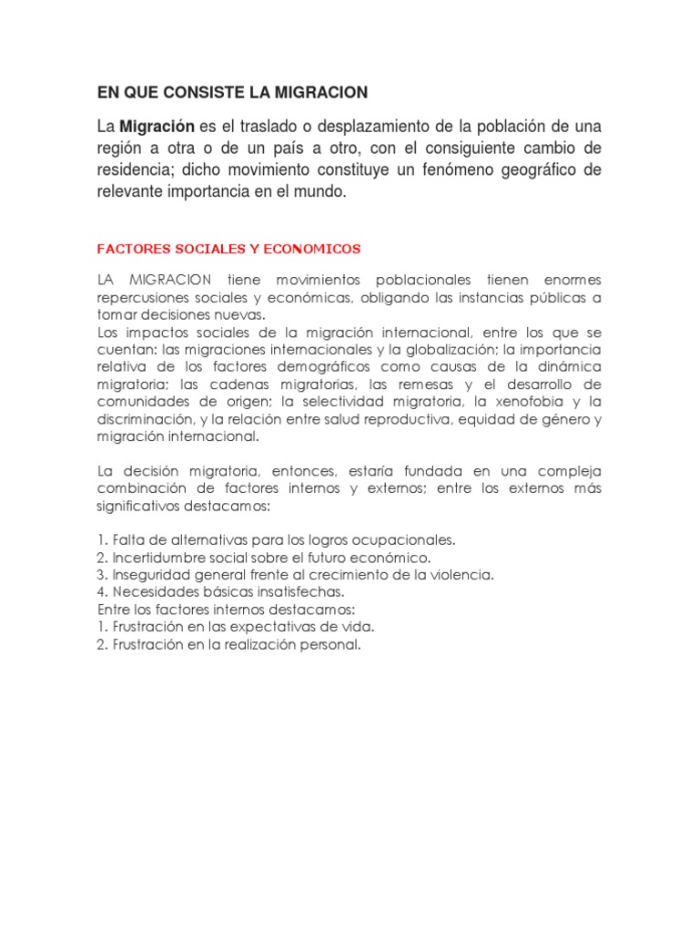 Importancia y factores de la migración | PDF | Migración humana | Economias