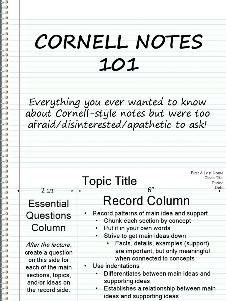 Cornell Notes 101 | PDF | Learning | Communication