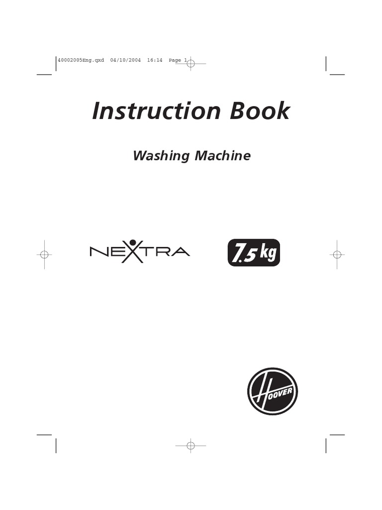 Hoover Manual PDF Mains Electricity Washing Machine
