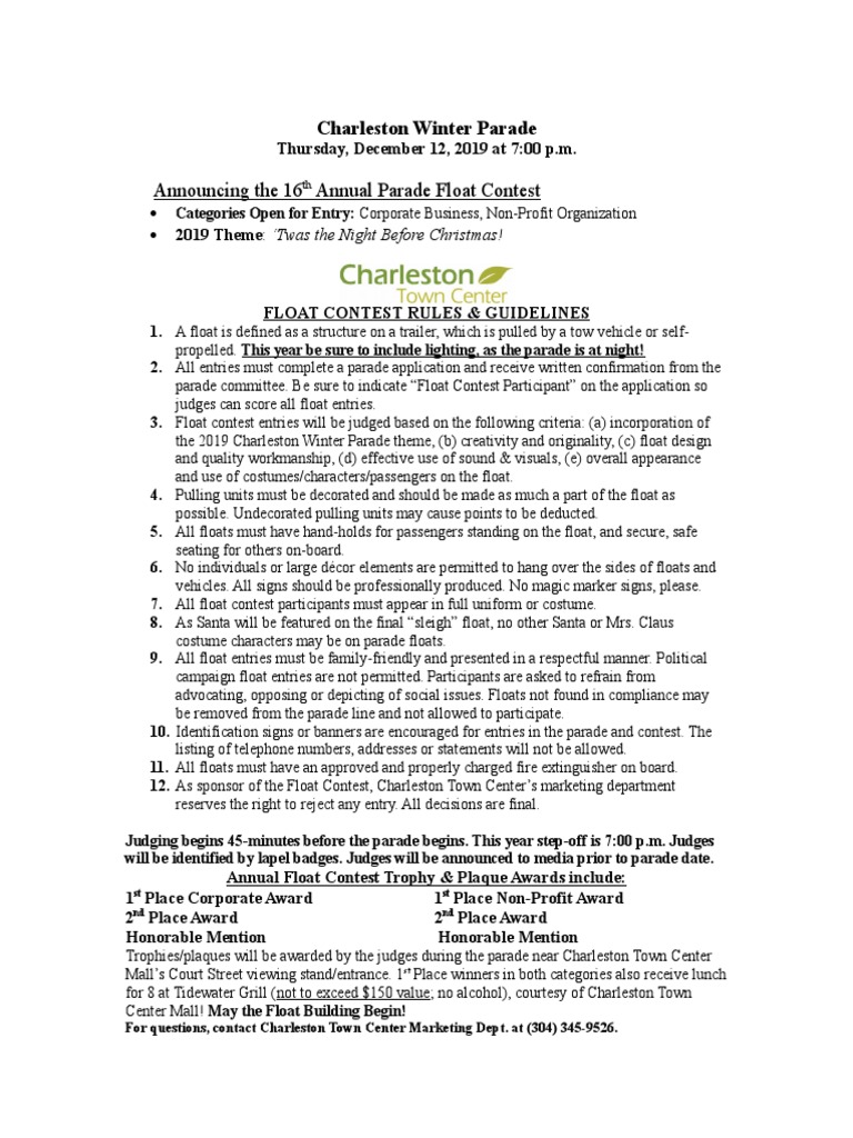 Charleston Winter Parade Float Contest | PDF | Santa Claus