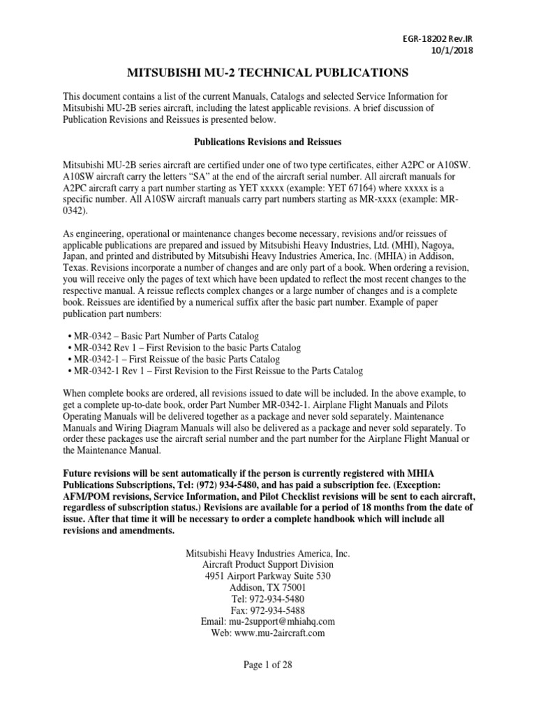 Mitsubishi MU-2B Aircraft Manuals List | PDF | Aircraft | Aviation
