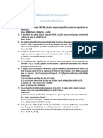 Lista de exercícios Fenômenos dos Transportes