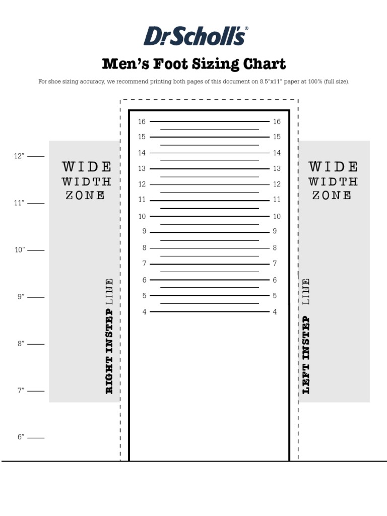 Men's Foot Sizing Chart Wide Wide PDF Foot Human Body