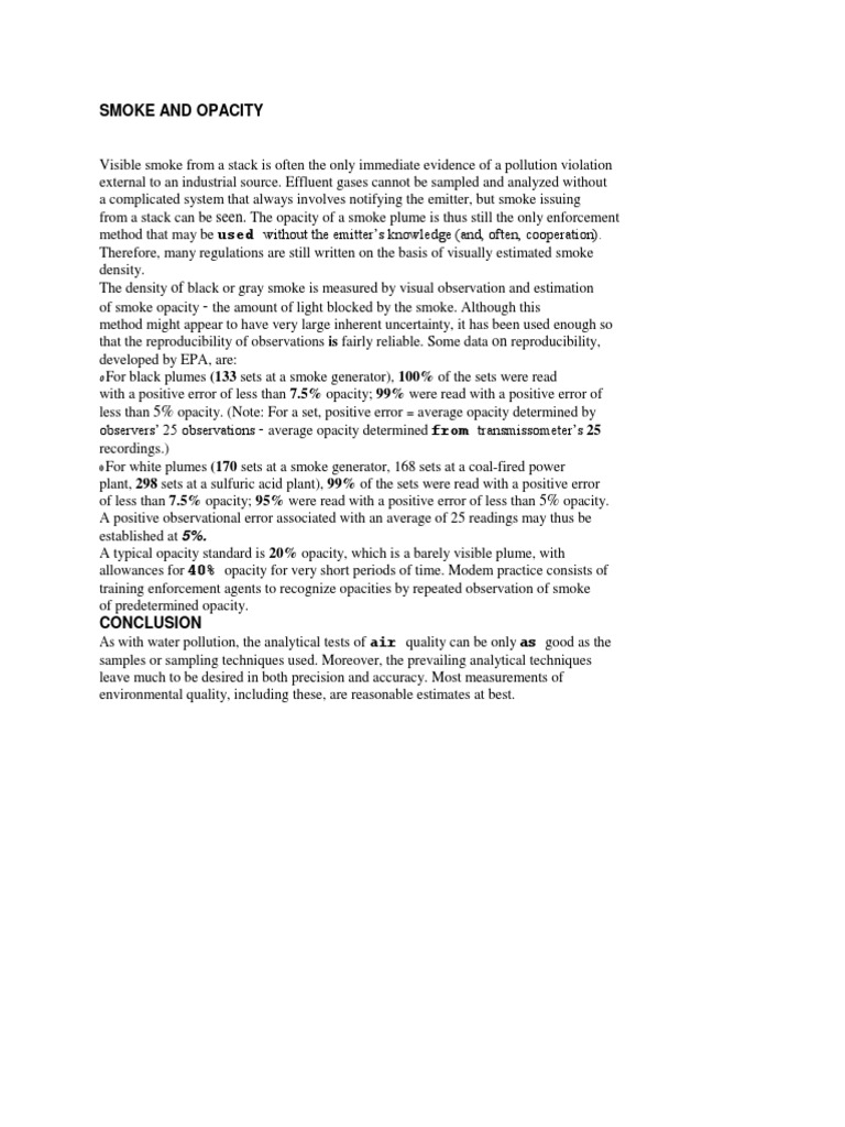 Smoke Opacity Measurement Standards | PDF