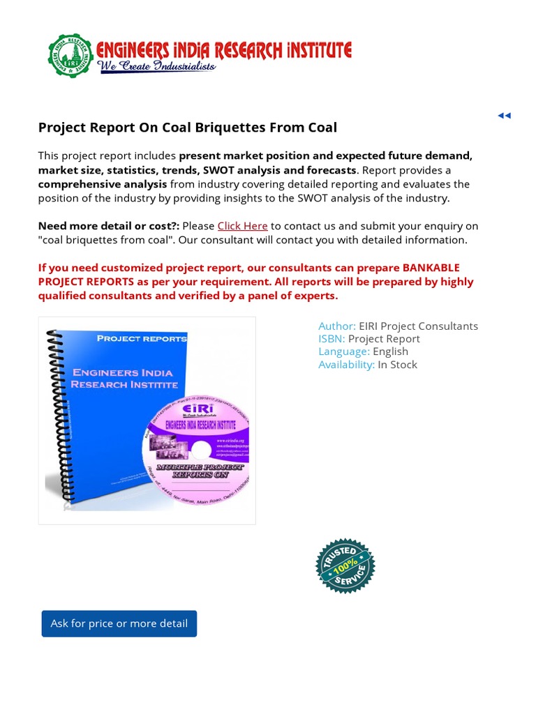 Project Report On Coal Briquettes Pdf Chemical Energy Sources Fuels