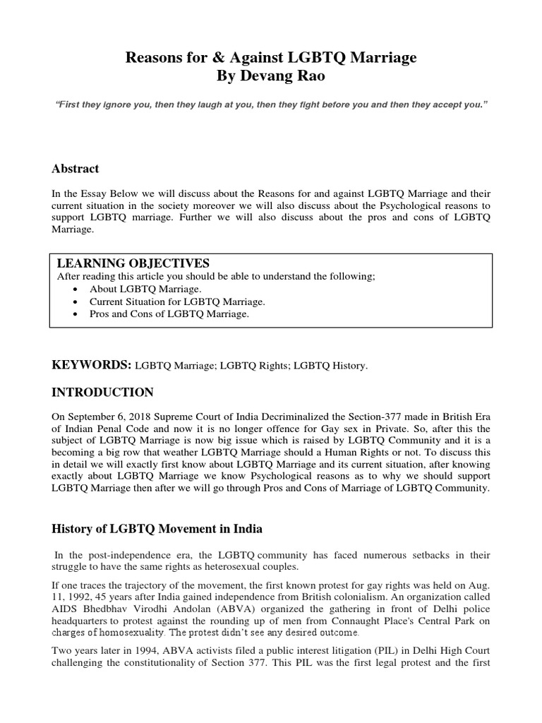 Pros and Cons of LGBTQ Marriage Debate | PDF | Same Sex Marriage ...