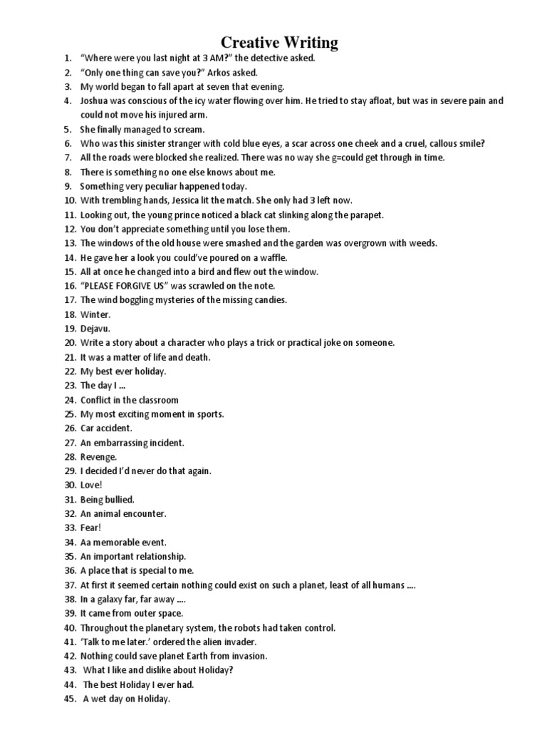 Creative Writing Prompts for Students | PDF | Storms | Nature
