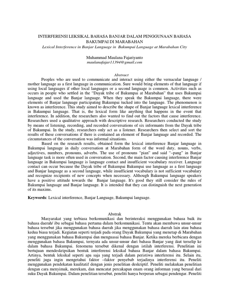 Banjar Language Interference in Bakumpai | PDF | Indonesian Language ...