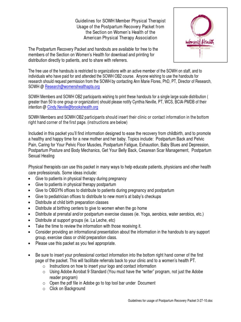 Guidelines For Usage of Postpartum Recovery Packet 3-27-10 | PDF ...