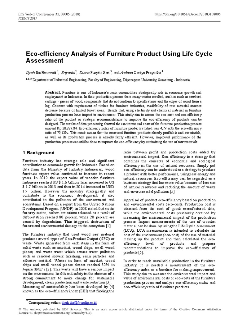 Eco-Efficiency Analysis of Furniture Product Using Life Cycle ...
