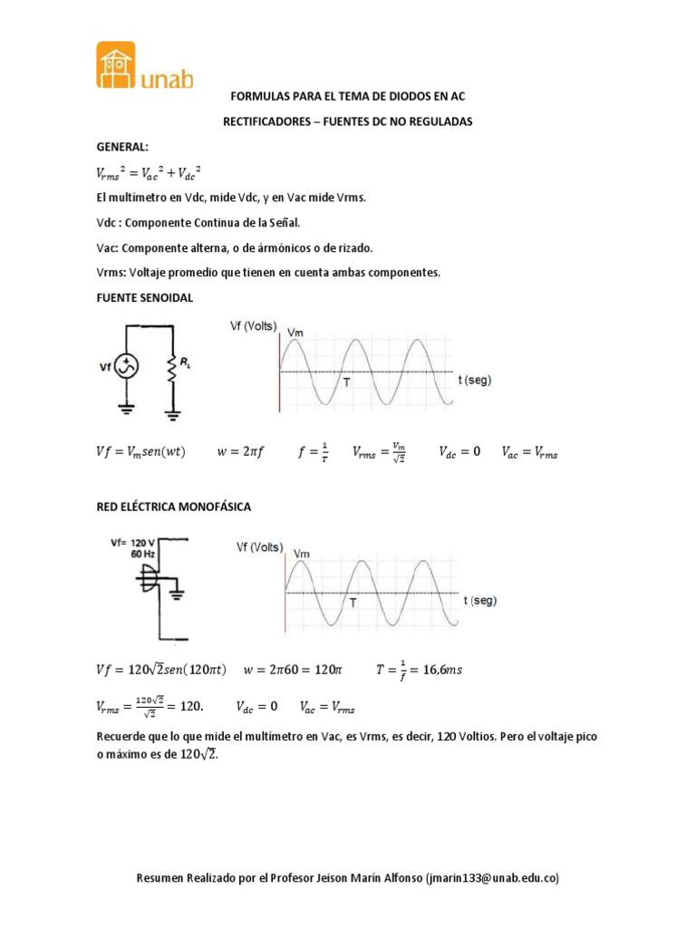 Fórmulas para Rectificadores de Onda de Un Circuito Analogo | PDF | Poder  (Física) | Bienes manufacturados