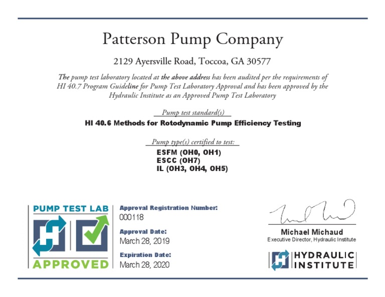 HI Approved Pump Test Laboratory PDF