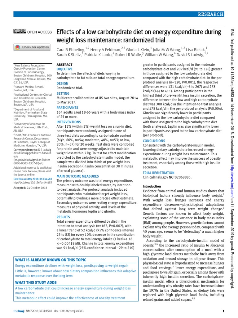 Effects of A Low Carbohydrate Diet On Energy Expenditure During Weight ...