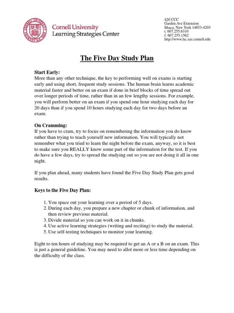 Cornell Five Day Study Plan