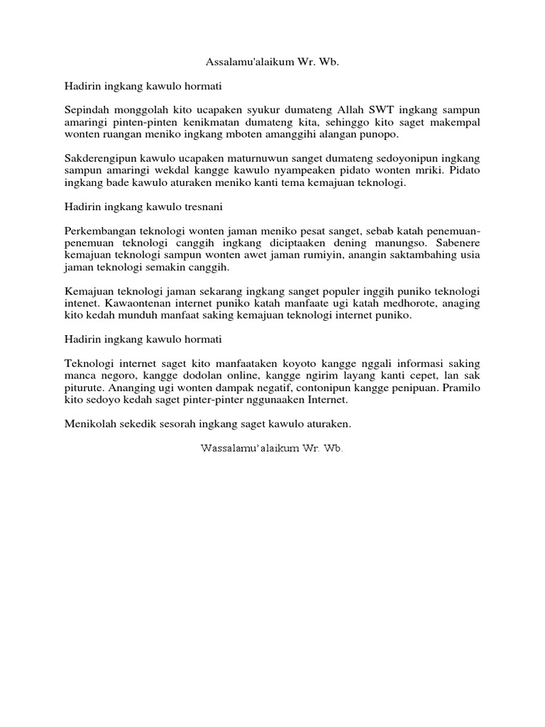 Contoh Pidato Bahasa Jawa Tentang Kemajuan Teknologi Sesorah