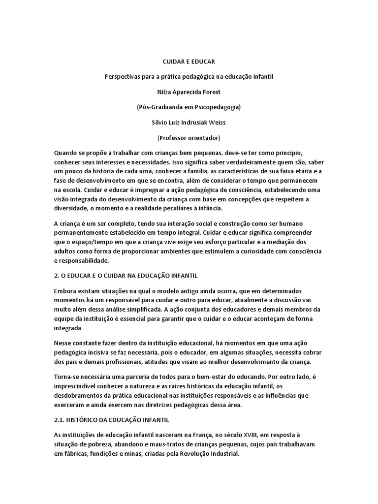 A importância da integração entre cuidar e educar na educação infantil ...