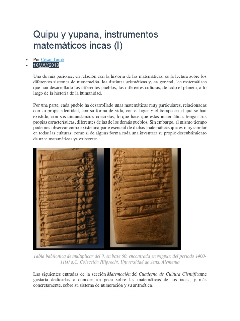 Matemáticas y Yupana en los Incas | PDF | Imperio Inca | Enseñanza de ...