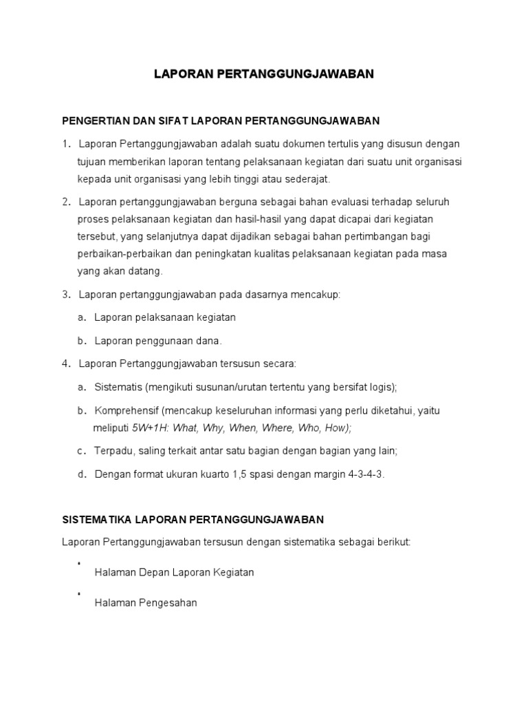 Contoh Laporan Pertanggungjawaban Organisasi Audit Kinerja