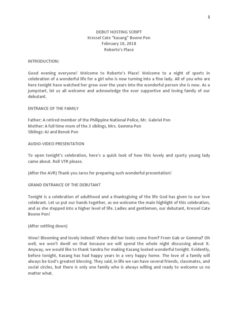 Debut Hosting Script | PDF | Birthdays