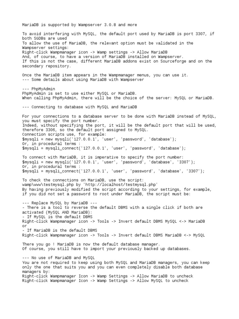 Using MariaDB with Wampserver Guide | PDF | Data Management ...