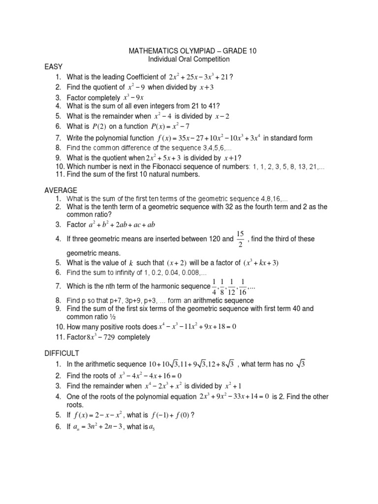 Mathematics Olympiad | Download Free PDF | Factorization | Zero Of A ...