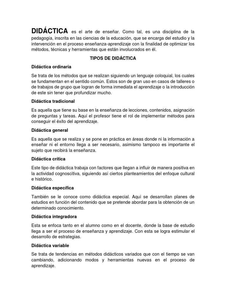 Tipos de Didáctica en Educación | PDF | Plan de estudios | Aprendizaje