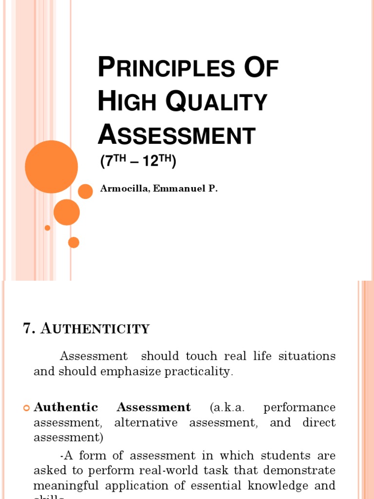 High Quality Assessment Principles | PDF | Educational Assessment ...