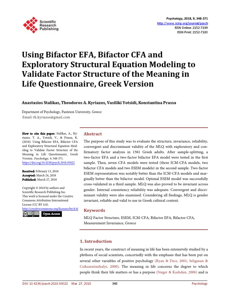 Using Bifactor EFA Bifactor CFA and Exploratory ST PDF | PDF ...