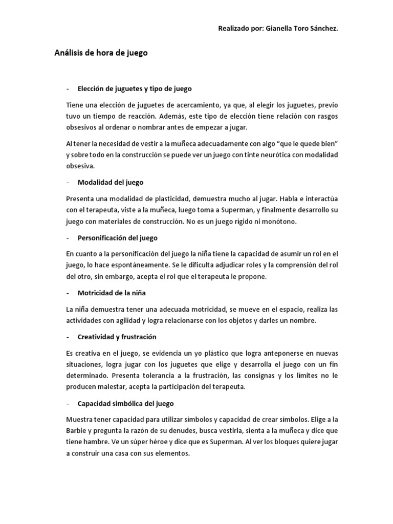 Análisis de Juego Infantil y Desarrollo | PDF | Juguetes | Muñecas