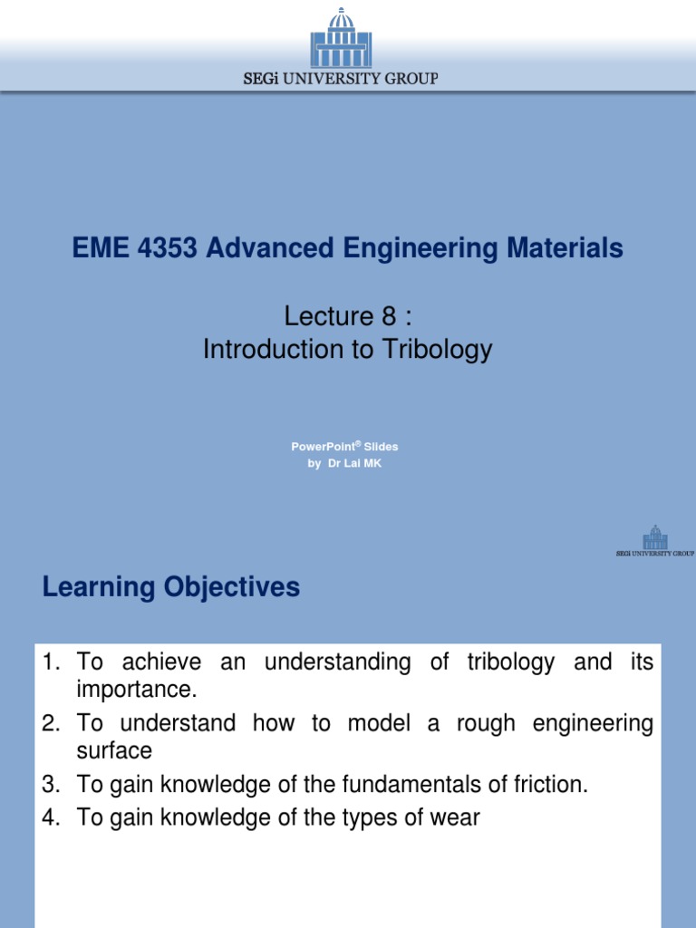 Lecture 9 Tribology PDF Wear Atomic Force Microscopy