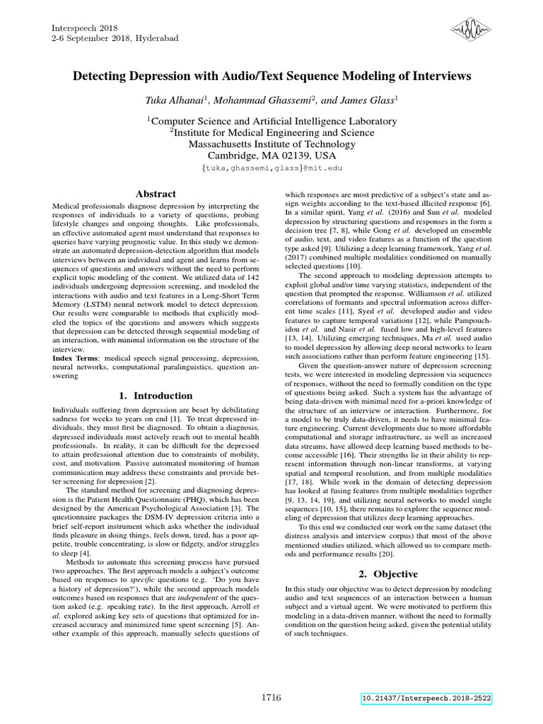 Automated Depression Detection via Audio/Text Modeling | PDF ...