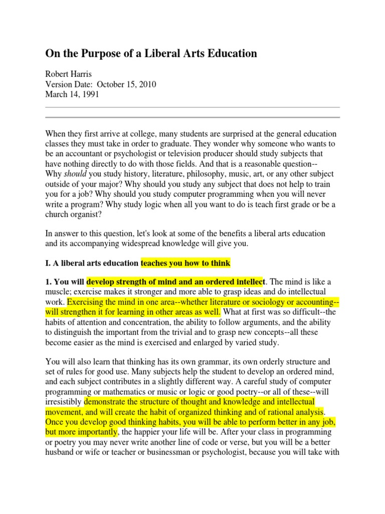 Benefits of a Liberal Arts Education | PDF | Truth | Learning