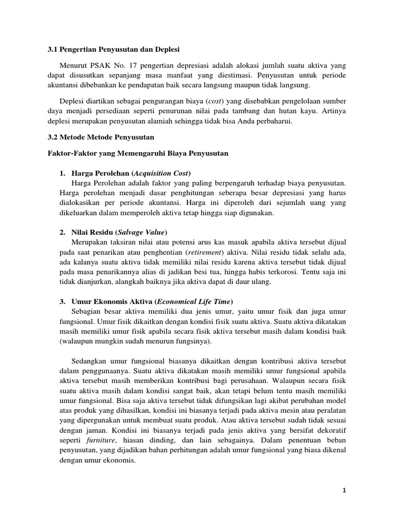 Pengertian Penyusutan Dan Deplesi