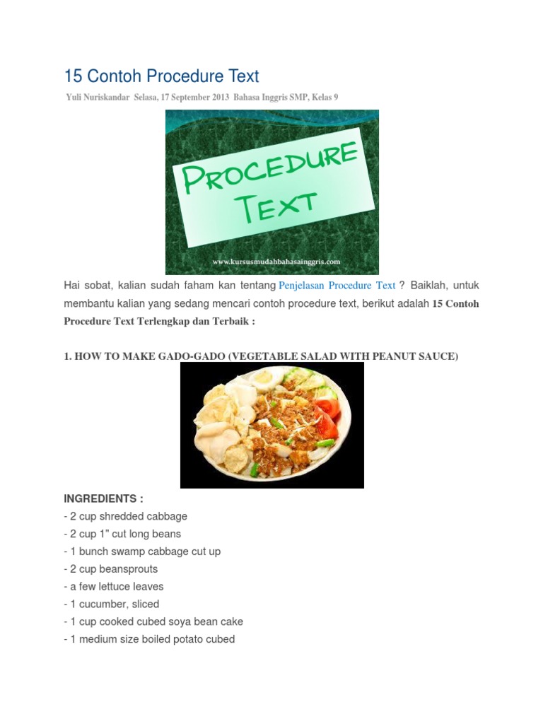 Procedure Text Bahasa Inggris Tentang Makanan Dengan