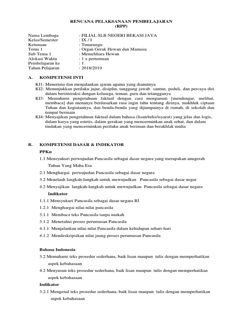 Rpp Tunarungu Kelas 9 Tema 1 Subtema 1