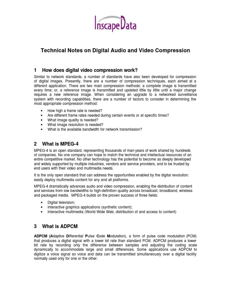 Technical Notes On Digital Audio and Video Compression | PDF | Data ...