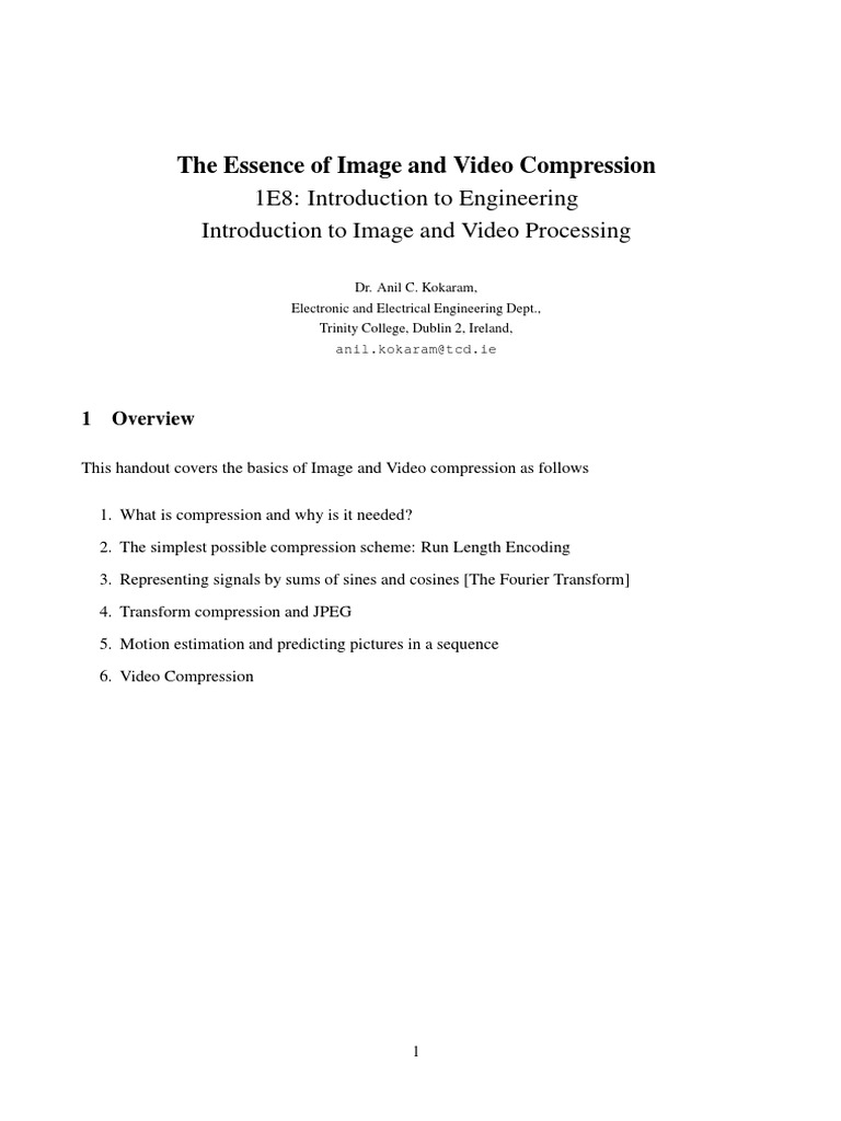 The Essence of Image and Video Compression PDF Data Compression Video