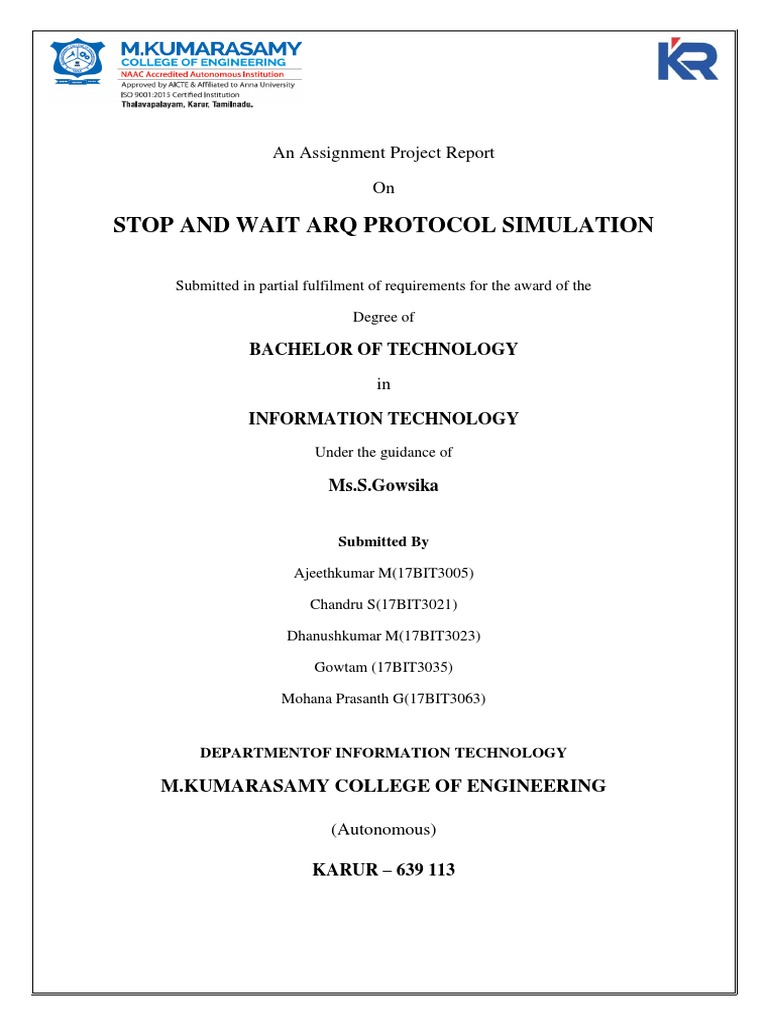 Stop and Wait Arq Protocol Simulation: An Assignment Project Report On ...