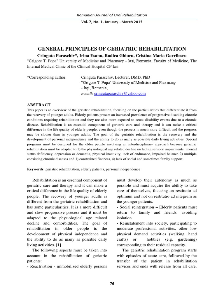 Principles of Geriatric Rehabilitation | PDF | Geriatrics | Physical ...