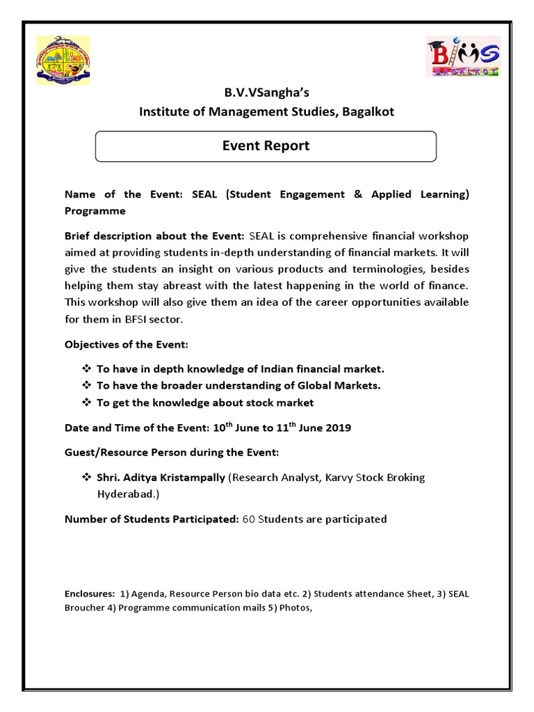 Event Report: B.V.Vsangha'S Institute of Management Studies, Bagalkot | PDF