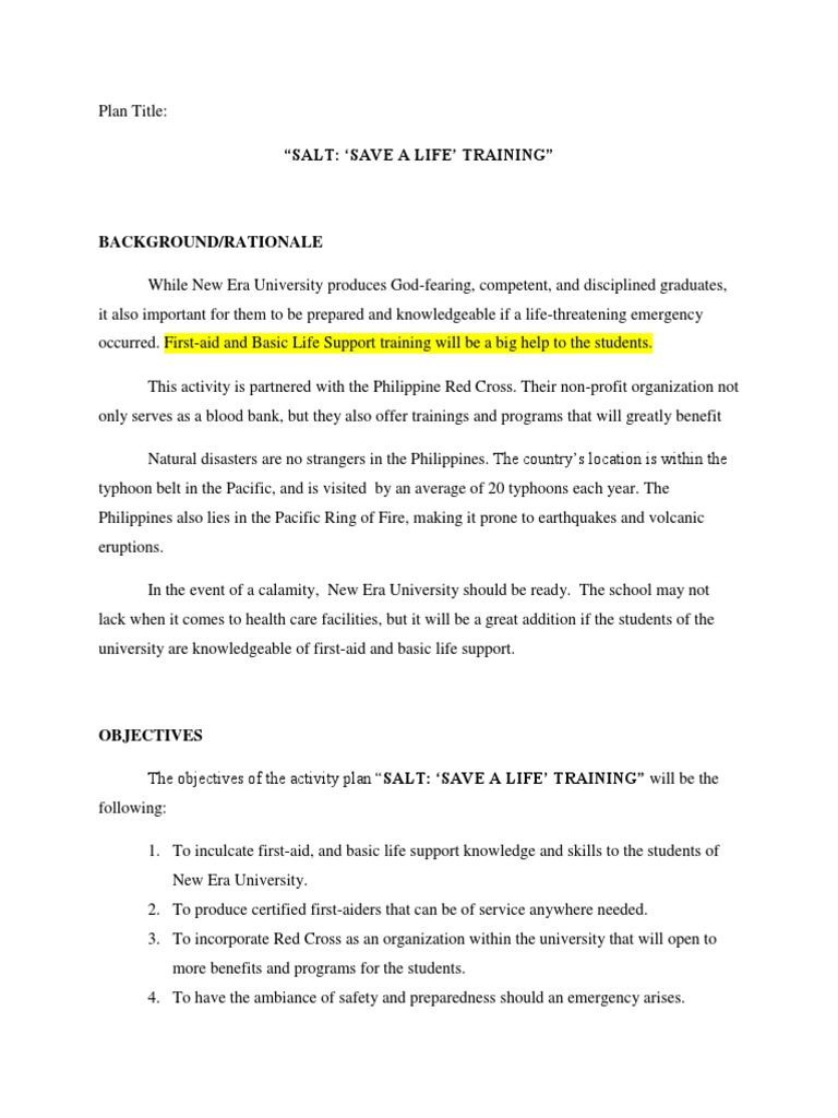 SALT: First-Aid Training Program | PDF | Science & Mathematics