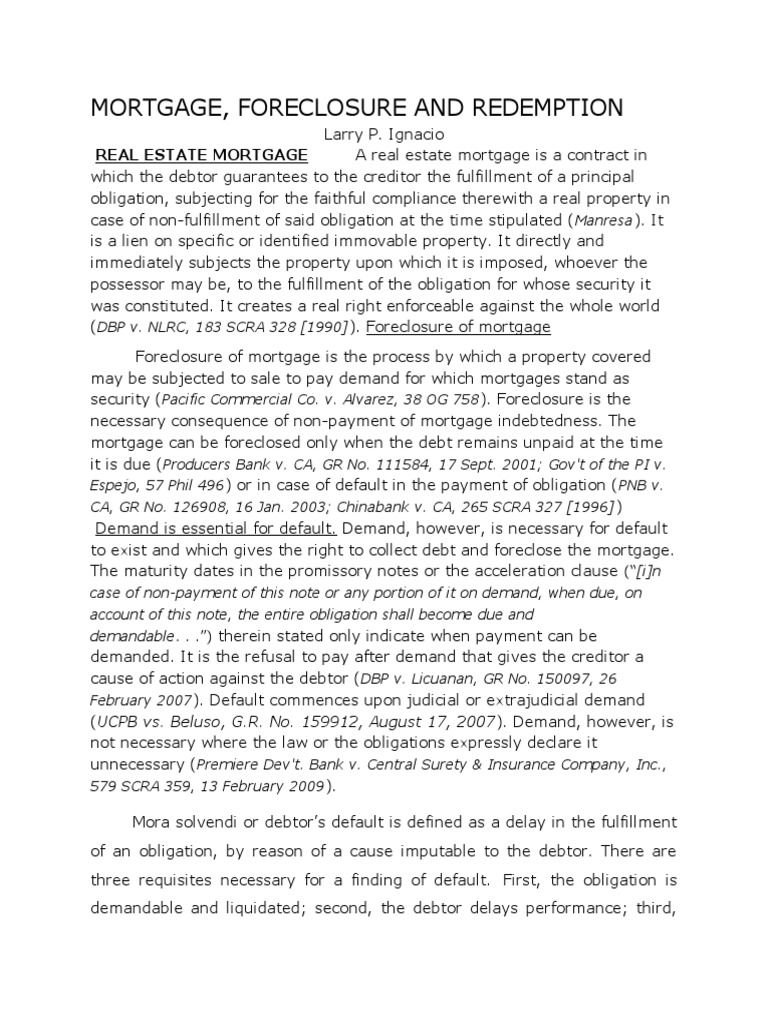 Mortgage Foreclosure and Redemption Guide | PDF | Foreclosure ...