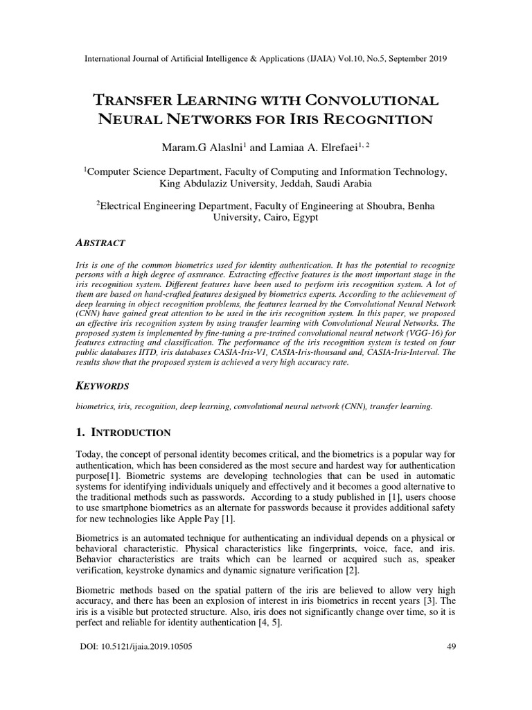 Transfer Learning With Convolutional Neural Networks For Iris ...