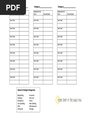 Cash Envelope Tracker Sheets