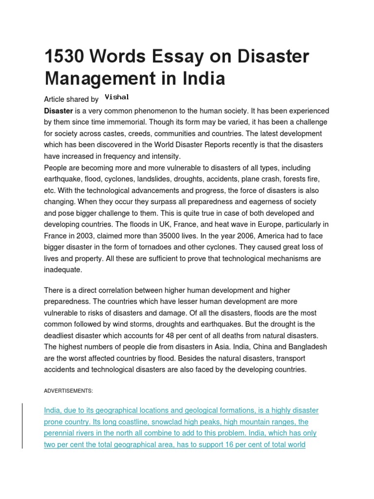 disaster management in india essay