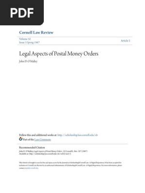 Legal Aspects of Postal Money Orders
