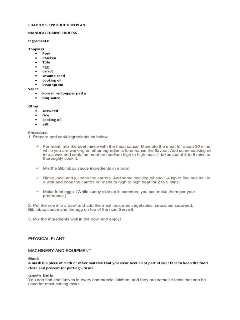 Bibimbap Production Guide | PDF | Frying Pan | Cookware And Bakeware