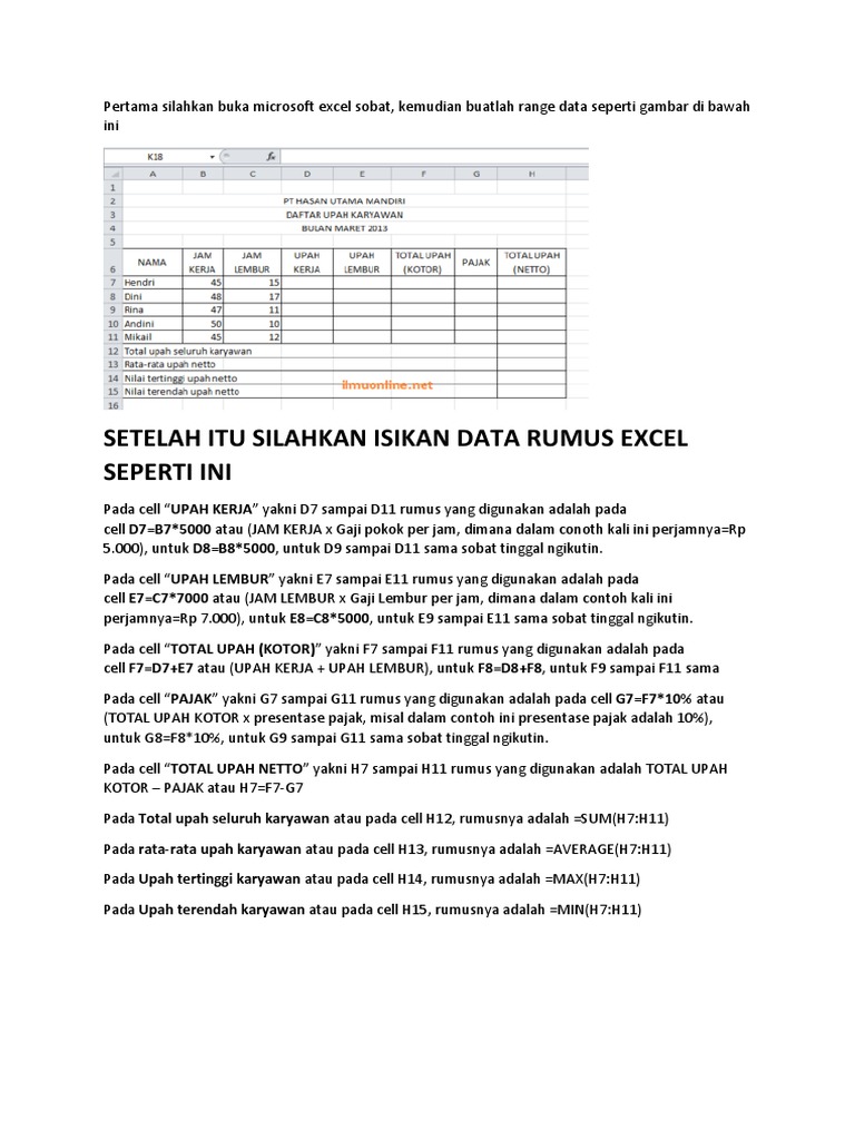 Setelah Itu Silahkan Isikan Data Rumus Excel Seperti Ini