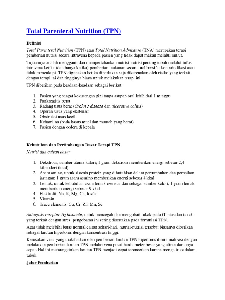 Panduan Total Parenteral Nutrition (TPN) | PDF | Pengembangan Diri ...