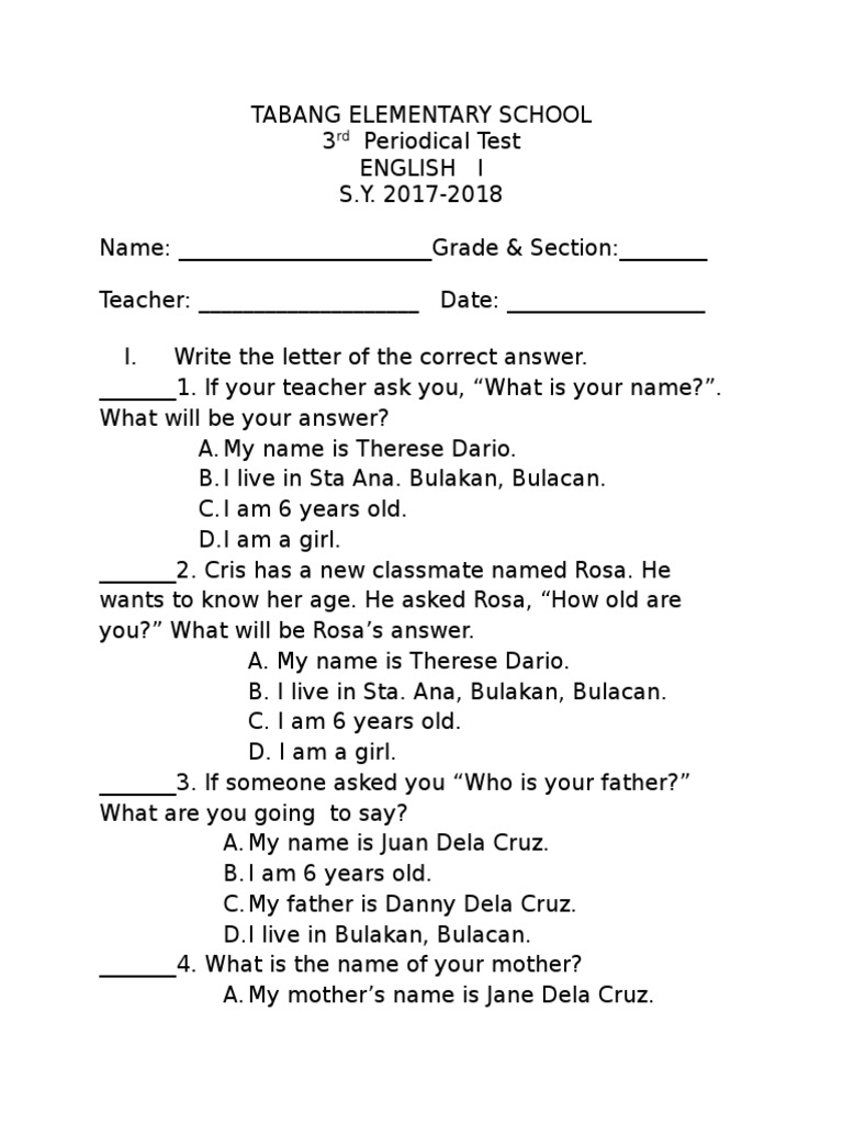 Grade 1 English And Ap Test 2017 2018 Pdf Nepal Nature